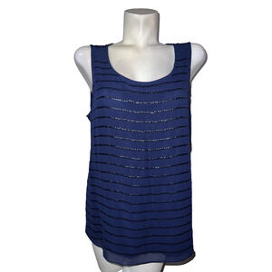 Easy wear By Chico’s Top Size L (2) Navy Blue Sequin Lined Tank Sheer Overlay